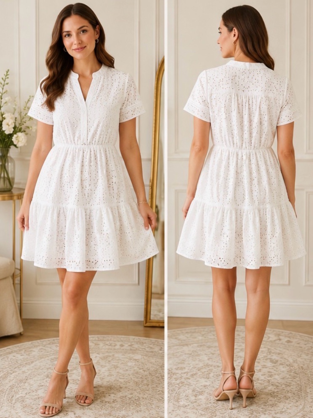 Cynthia Rowley White Eyelet Tiered Cotton Dress Size L